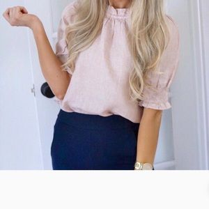 Smocked puff-sleeve linen top